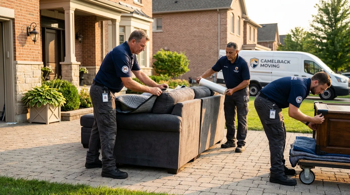 Large estate moving crew wrapping furniture in Poway, CA