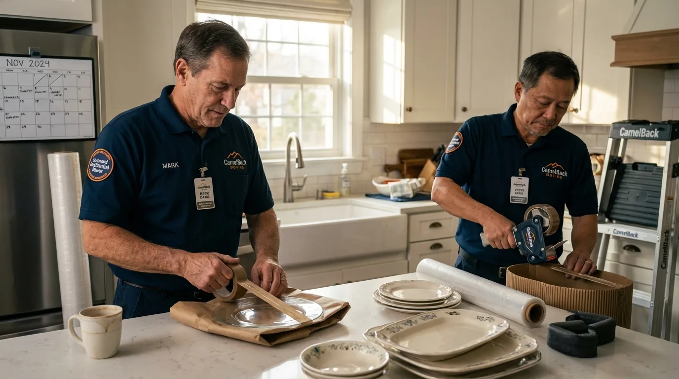 Professional crew packing kitchen dishware in Poway, CA